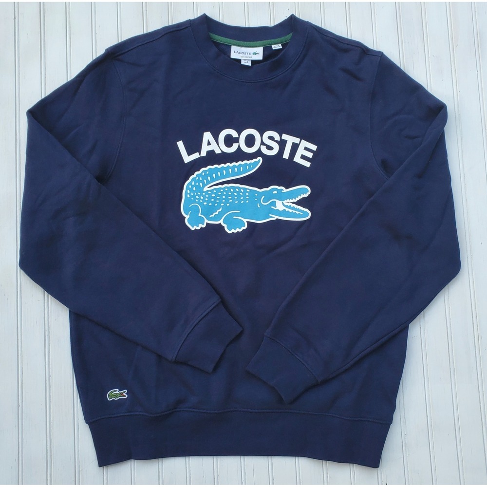 Lacoste Mens Navy Blue Graphic Logo Crewneck Sweatshirt SH9660 US Small FR 3